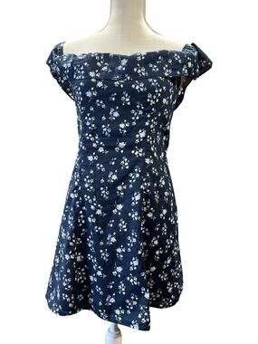 Hollister Ditsy Floral Off The Shoulder Smocked Pocket Cotton Skater Dress M